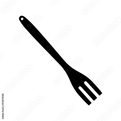 Silhouette of a black cooking fork with a hole at the top of the handle on a white background
