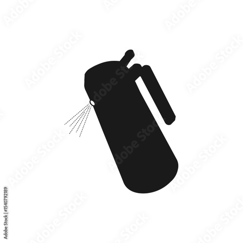Illustration of a black spray can with nozzle spraying a fine mist on a white background art