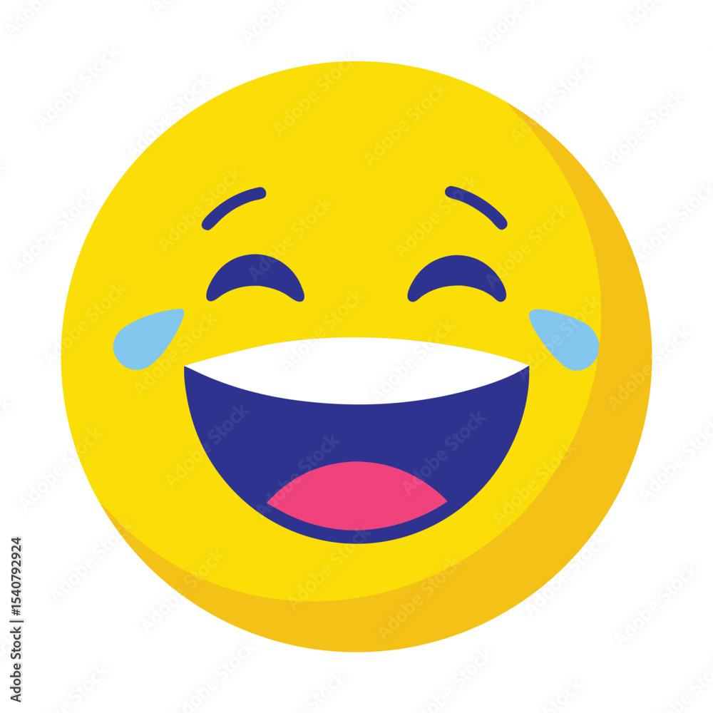 Joyful Yellow Laughing Emoji with Tears Streaming Down its Face on a White Background Joyful Yellow Laughing Emoji with Tears Streaming Down its Face on a White Background