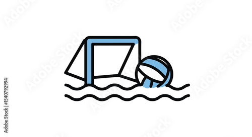 Water polo game with a ball and a goalpost.