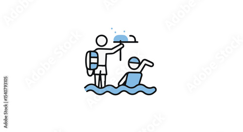Lifeguard supervising a swimmer.