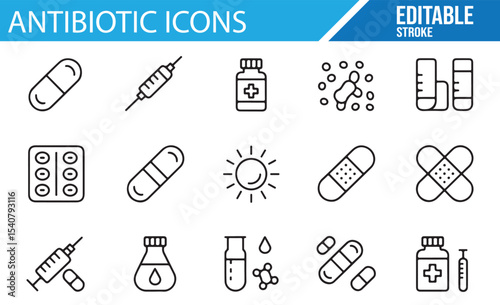 Collection of healthcare and medicine icons for pharmacy and wellness