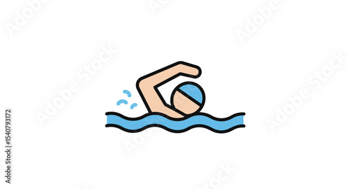 A graphic illustration of a swimmer in a pool. 