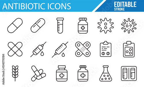 Editable antibiotic and healthcare vector icons for medical design
