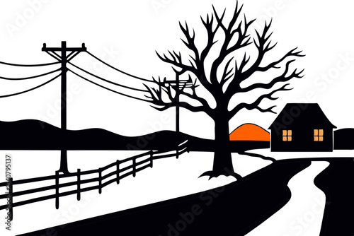 Unique Silhouette Landscape with Tree and Curved Road Design