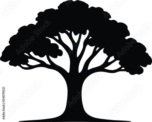 Silhouette deciduous tree with branches flat design vector illustration