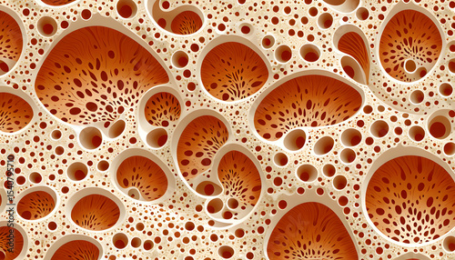 Abstract Orange and White Cellular Structure with Perforations and Organic Shapes