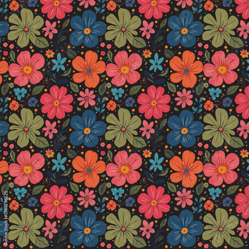 Geometric Seamless floral pattern vector background with Scandinavian abstract color or Swiss geometry prints of rectangles, squares and circles shape design