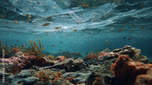 Plastic waste impact on marine life underwater environment ocean coral reefs ecosystem disturbance