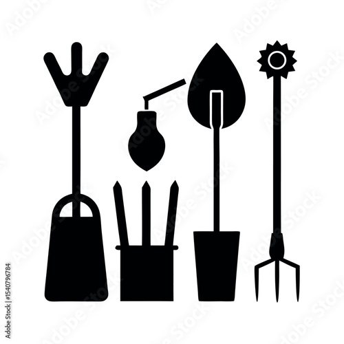Agriculture Tools Black Silhouette Vector Set Two