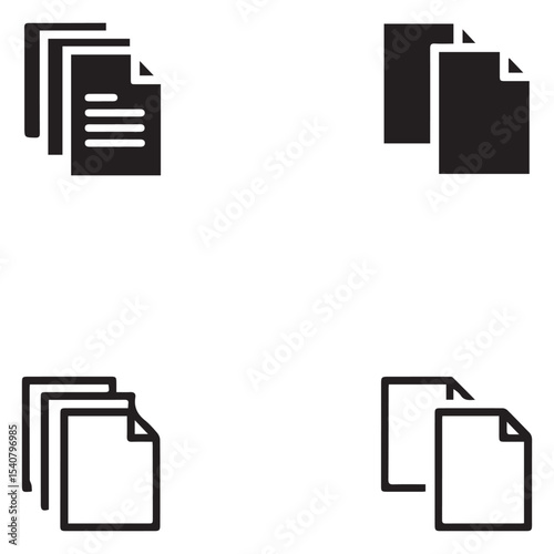 Simple Document Icons Set Perfect for Web Design Projects and User Interfaces, Featuring Multiple File Stack Variations