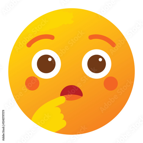 Pondering Yellow Emoji Finger on Lip, Thoughtful Expression, Cute and Playful Design