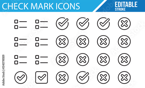 UI design icons with check marks and crosses for interaction