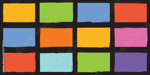 Colorful hand-drawn squares with expressive brush styles and bold tones, useful for design assets, layout backdrops, or modern art themes.