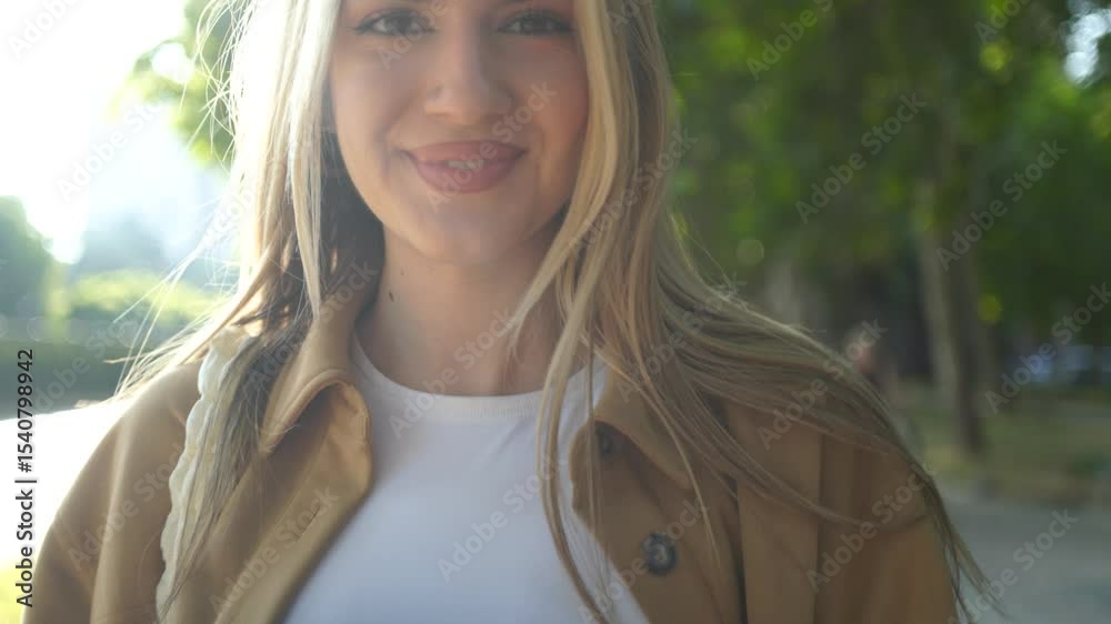 Portrait of a young woman with a retro 8 mm video camera