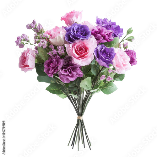 Fototapeta Naklejka Na Ścianę i Meble -  Beautiful purple bouquet featuring pink and lavender flowers on a Transparent background, Isolated image purple orchid bouquet on PNG background