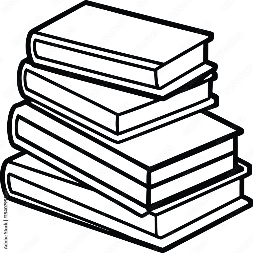 stack of playful books in clipart style with rounded edges and bold colors
