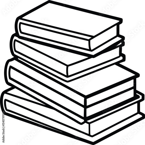 stack of playful books in clipart style with rounded edges and bold colors
