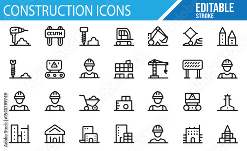 Editable vector construction worker and safety icons