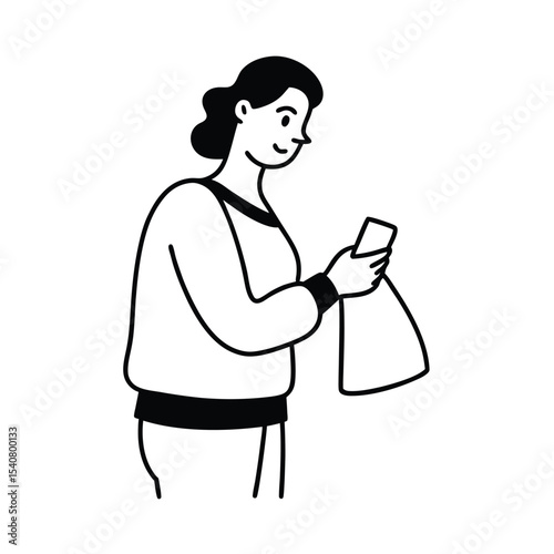 Woman shopper using smartphone mobile shopping online retail e commerce vector illustration