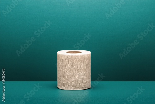 stylized toilet paper roll on minimalist beige backdrop with floral emboss pattern
