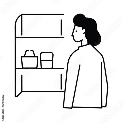 A shopper examining products on a retail store shelf a detailed vector illustration perfect for retail marketing and consumer behavior studies