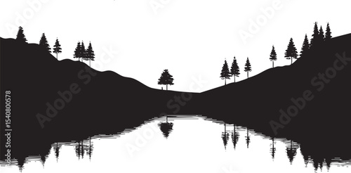 Minimalist Black and White Landscape Serene Nature Scenery Painting