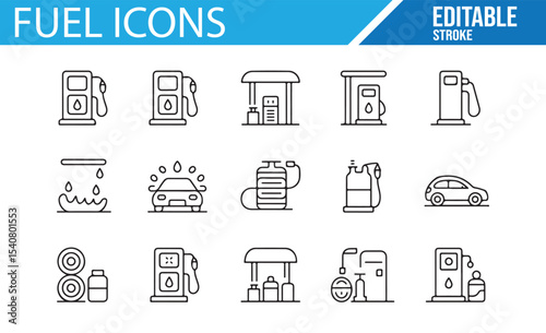 Collection of editable fuel, car, and gas station icons