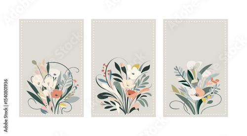 Modern minimalist botanical vector in Matisse style – abstract floral art on cream background for elegant invitations or greeting cards