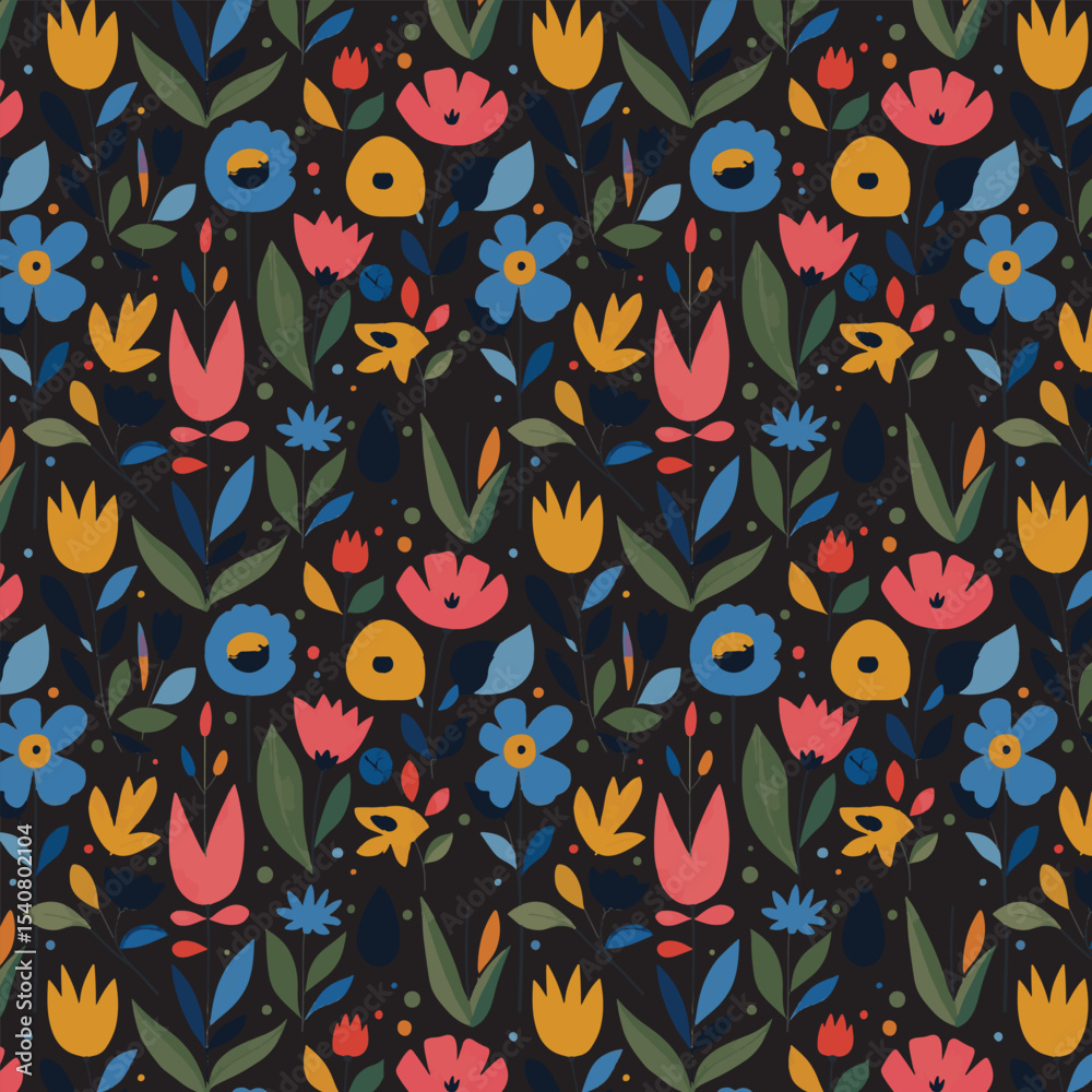 Fototapeta premium Geometric Seamless floral pattern vector background with Scandinavian abstract color or Swiss geometry prints of rectangles, squares and circles shape design