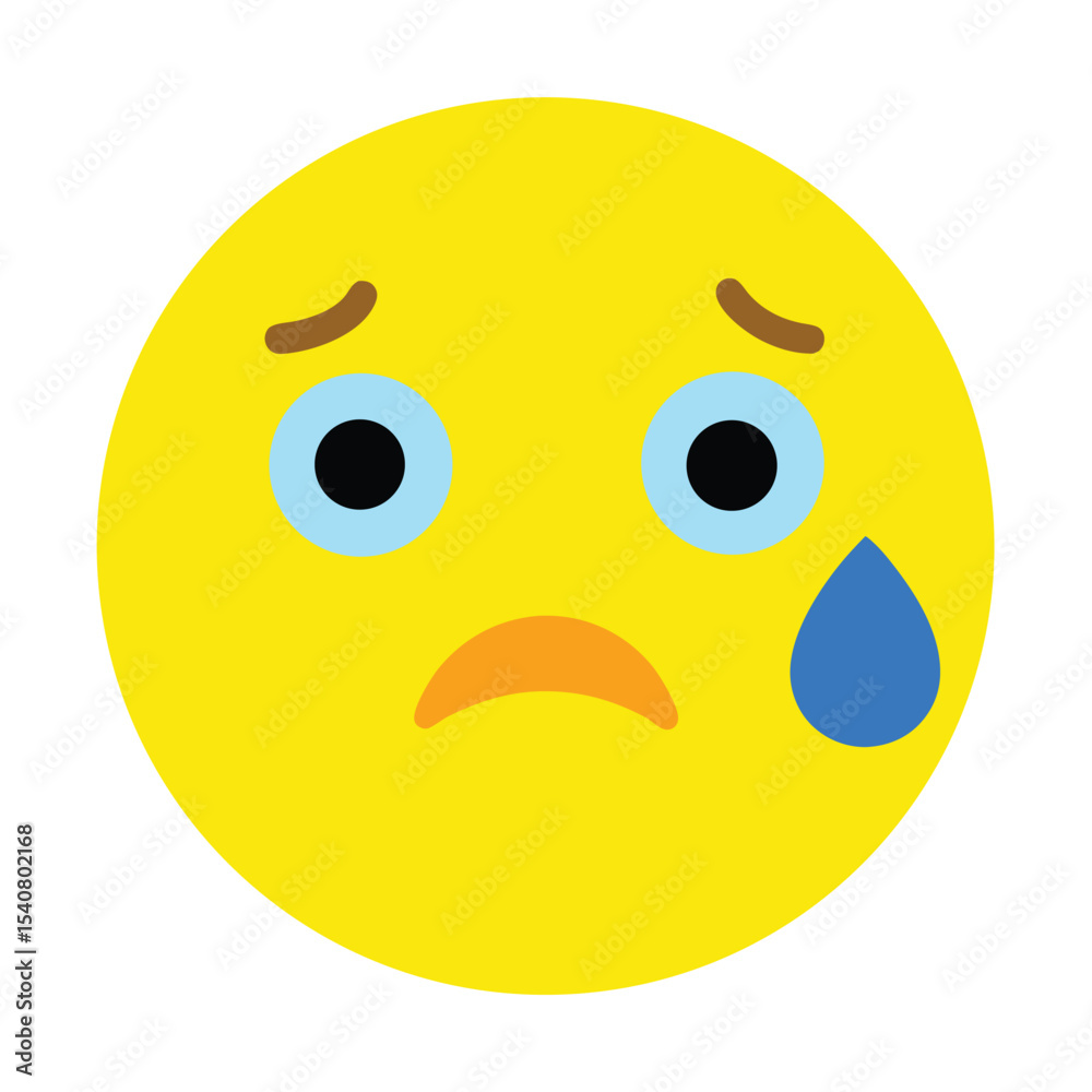Fototapeta premium Sad Yellow Emoji with a Single Blue Tear, Downturned Mouth, and Eyes