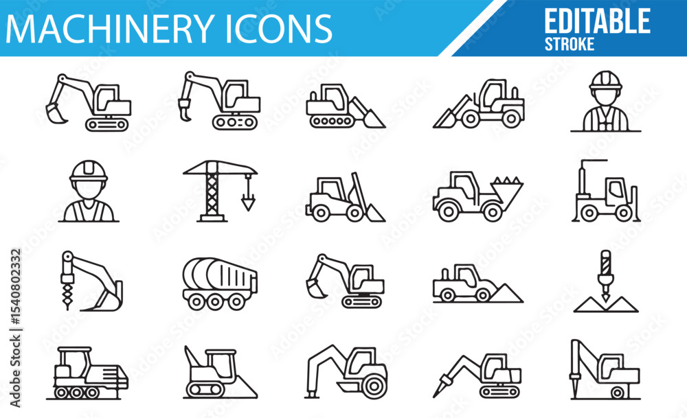 Construction machinery icons for heavy equipment design

