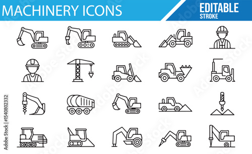 Construction machinery icons for heavy equipment design

