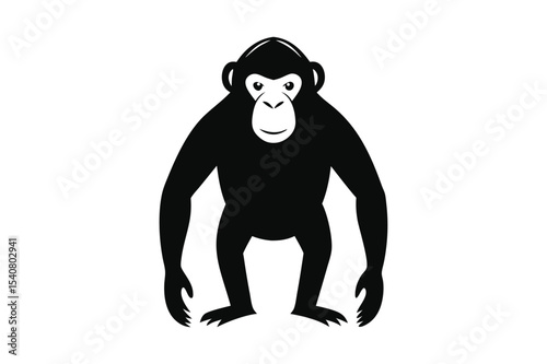 Chimpanzee standing upright with expressive face silhouette Vector illustration