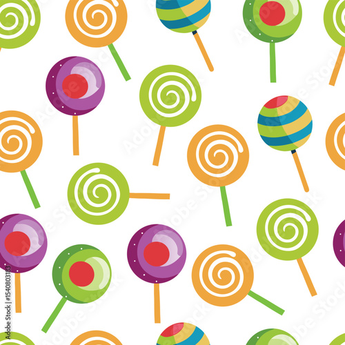 Colorful lollipop flat seamless pattern design, vector Seamless print with cartoon sweets, fabric, paper, wallpaper