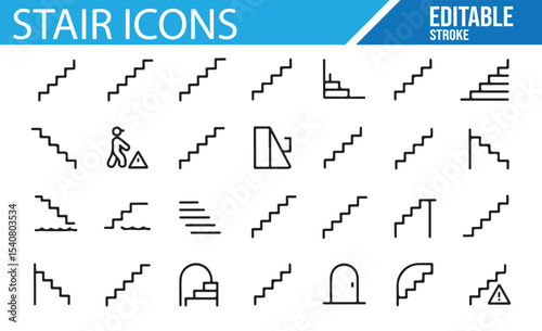 Minimal stair icons for use in construction, architecture, and urban planning.