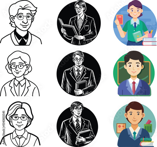Teacher Lineup: A collection of diverse teacher portrait, reflecting the nurturing atmosphere of education in various artistic style.