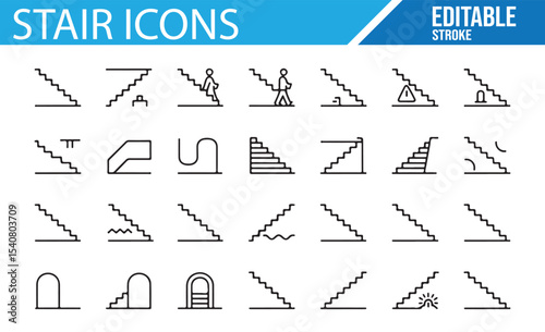 Minimalistic stair and elevator icons, perfect for building, architecture, and interior design themes.