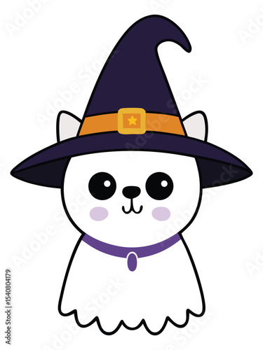 Cute Halloween ghost with hat vector illustration design