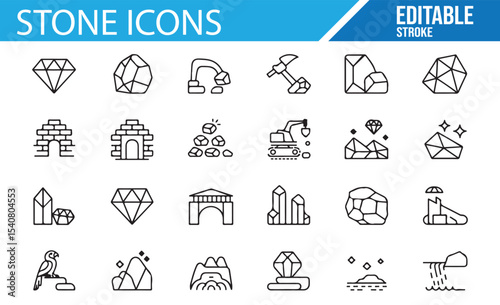 Minimalistic rock and mineral icons, perfect for geology or nature-themed designs.