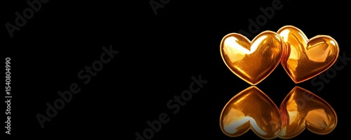 Golden Hearts Reflection Romantic Love Symbol, Love, Romance