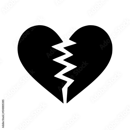 Minimalist Broken Heart Silhouette – Black SVG Clipart