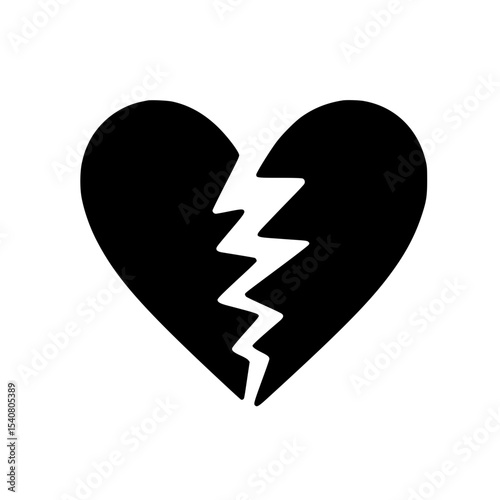 Minimalist Broken Heart Silhouette – Black SVG Clipart
