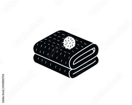 Folded blanket icon vector in black color with white background.