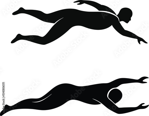 Dynamic vector silhouettes of people engaged in swimming , illustrate fitness and movement