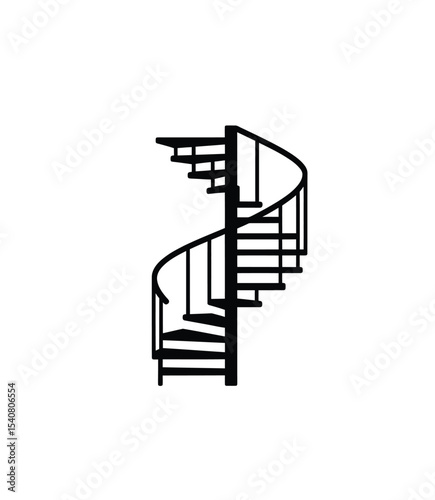 Spiral stair icon vector in black color with whit background.