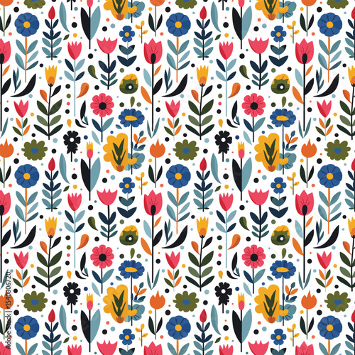 Geometric Seamless floral pattern vector background with Scandinavian abstract color or Swiss geometry prints of rectangles, squares and circles shape design