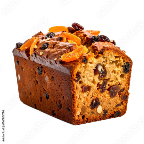 Deliciously decorated fruitcake loaf isolated adding rustic elegance to any table on transparent background