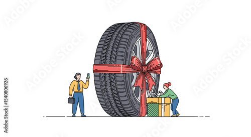 Buying New Winter Tires Preparing for The Cold Season Gifts and Holidays Concept