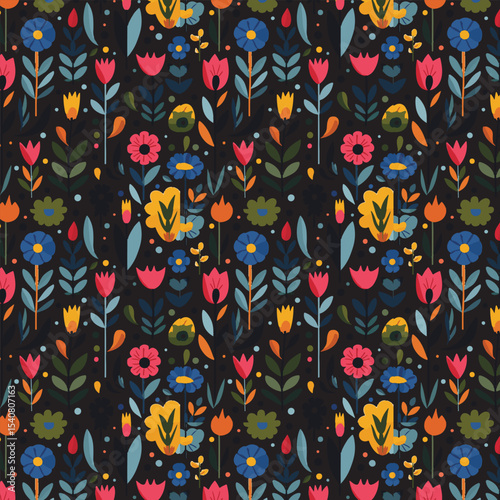 Geometric Seamless floral pattern vector background with Scandinavian abstract color or Swiss geometry prints of rectangles, squares and circles shape design